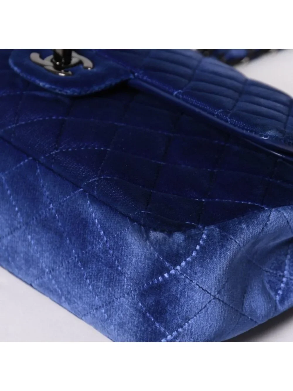 Chanel Quilted 25 Shoulder Bag Double Flap Velour Blue Black
